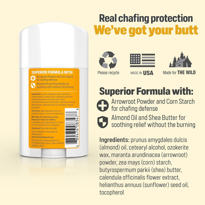 Anti Monkey Butt Anti Chafing Kit, Includes: Anti Chafing Stick with Shea Butter and Almond Oil & Body Powder for Women and Men, Anti Itch Foot Powder with Calamine, Talc Free Hypoallergenic Formula