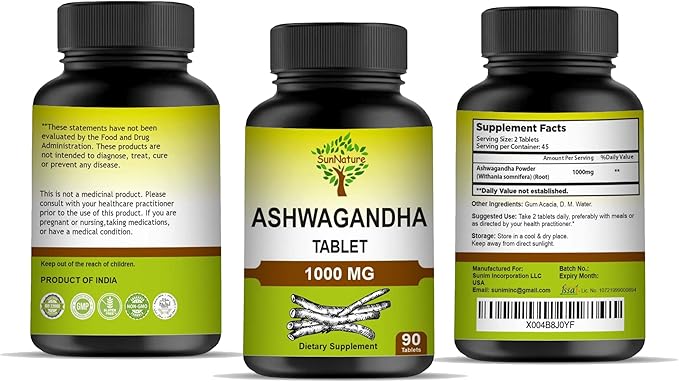 Ashwagandha Tablets, 1000mg | 100% Natural Ashwagandha & Withanolide | Stress Relief Rejuvenates Mind & Body Improves Strength & Energy for Men & Women| 90 Tablets, 45 Days Supply