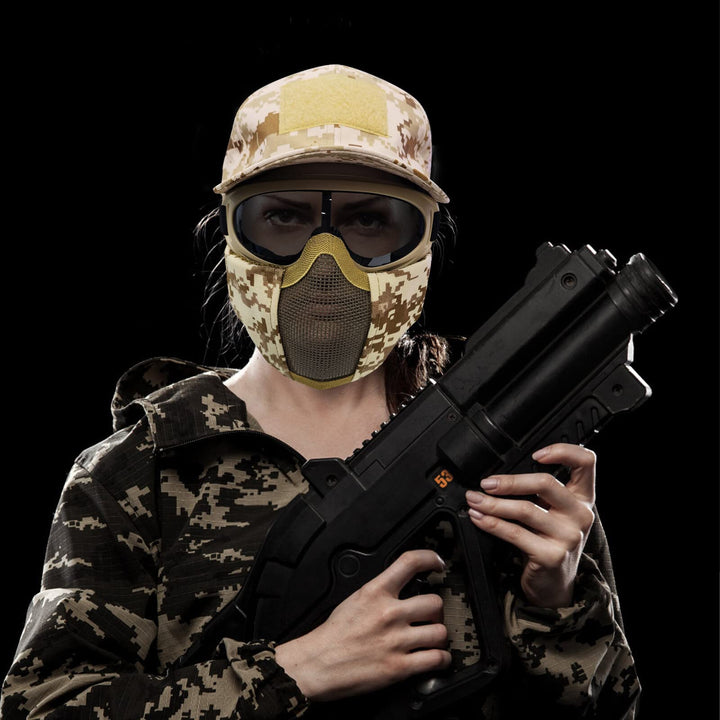 Airsoft Half Face Mask with Goggles Hat Set Tactical Masks Full Face Paintball Mask Ear Protective Baseball Cap for CS Halloween and Cosplay Game (3)