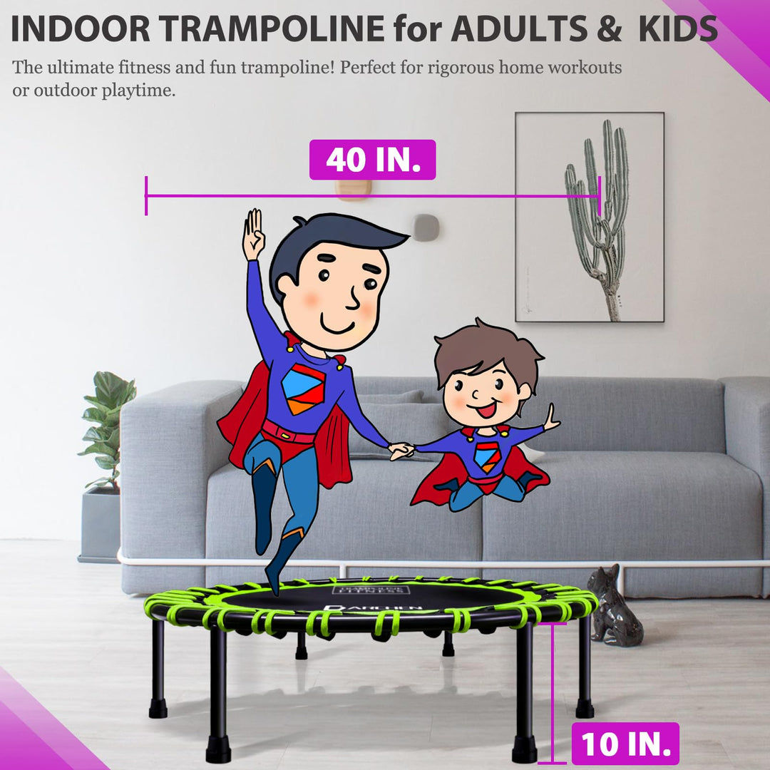 DARCHEN 400LBS Rebounder Trampoline for Adults, Indoor Mini Trampoline Silent Fitness Trampoline Small Bungee Rebounder Jumping Cardio Trainer Workout Exercise Workout [40 Inch]