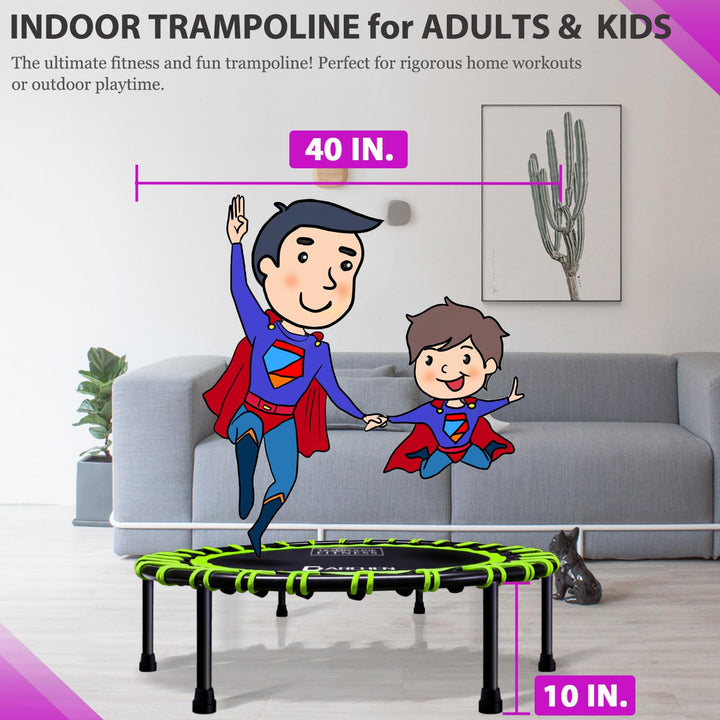 DARCHEN 400LBS Rebounder Trampoline for Adults, Indoor Mini Trampoline Silent Fitness Trampoline Small Bungee Rebounder Jumping Cardio Trainer Workout Exercise Workout [40 Inch]