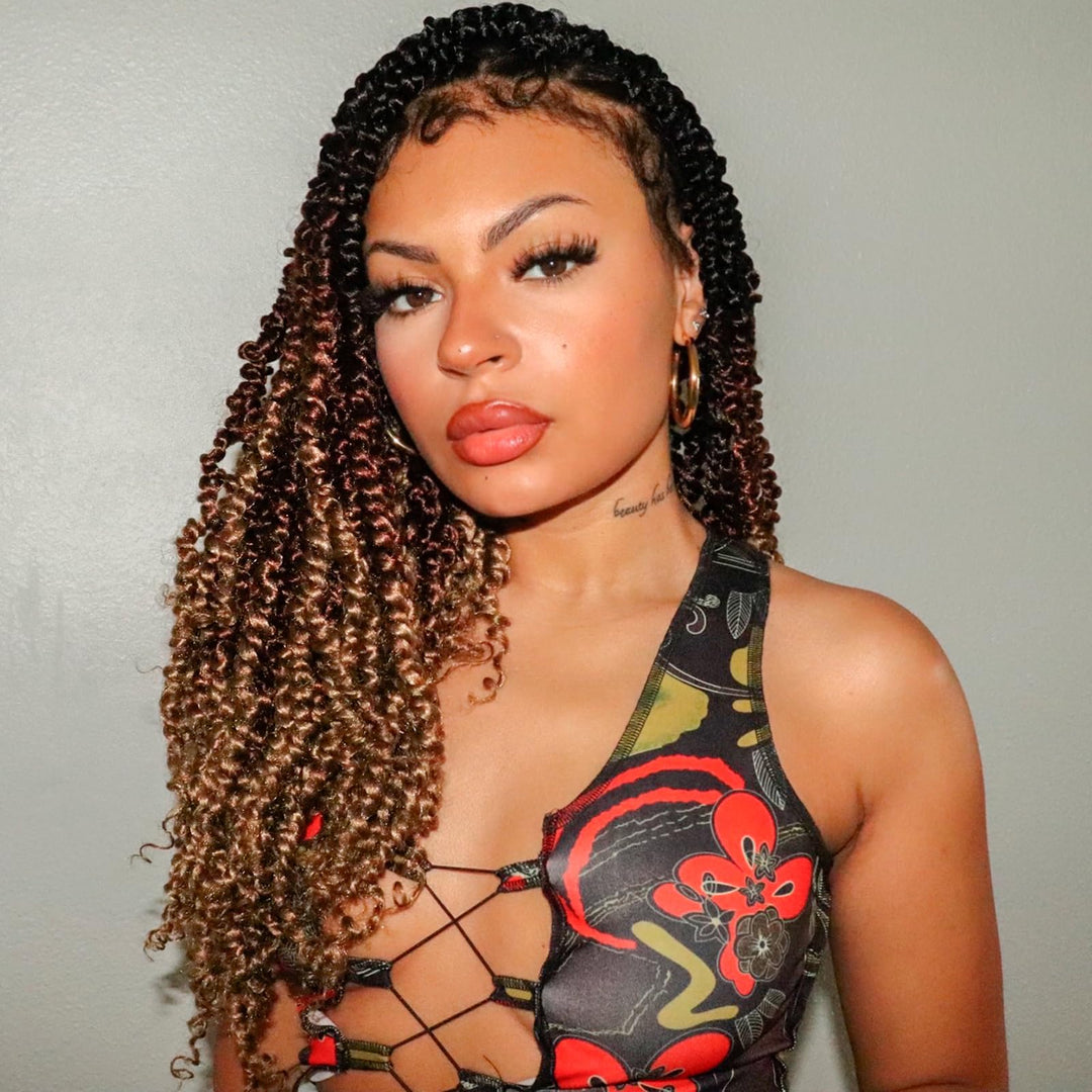 Toyotress Tiana Passion Twist Hair - 24 Inch 8 Packs Pre-Twisted Crochet Braids Ombre Brown Blonde, Long Pre-Looped Synthetic Br