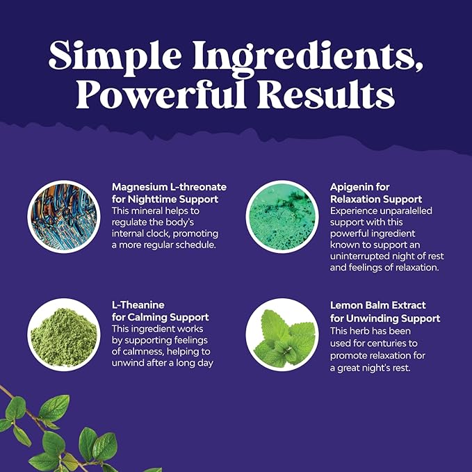 High Absorption Magnesium Sleep Supplement - Magnesium Threonate Supplement with Apigenin 50mg L-Theanine 250mg per Serving Plus Lemon Balm Extract - Melatonin-Free Calm for Sleep (2 Month)