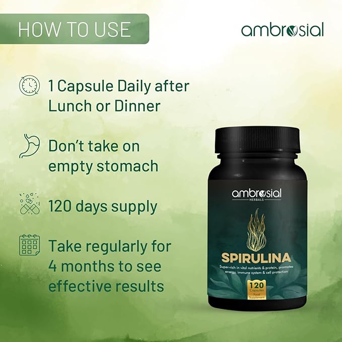 AMBROSIAL Spirulina Capsules 500 mg per (Pack of 1-120 Capsules)