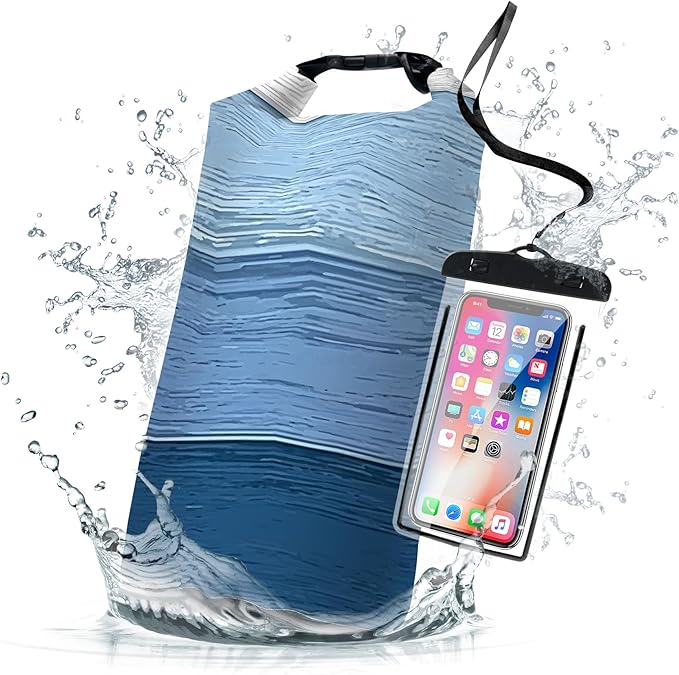 Waterproof Dry Bag,Roll Top Blue Ombre Rustic Barn Wood Waterproof Backpack 5L/10L/20L Floating and Lightweight Bags for Kayaking, Boating, Fishing, Swimming and Camping with Waterproof Phone Case