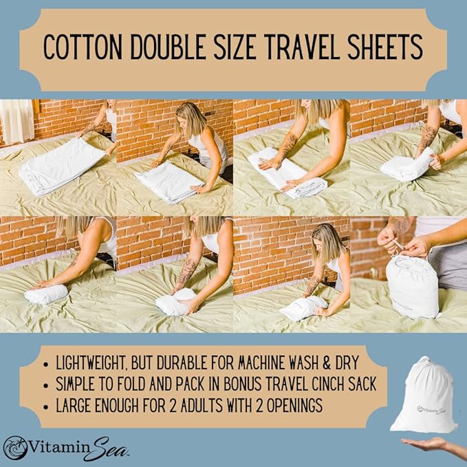 Cotton Sleeping Bag Liner Ultralight | Camping Sheets Lightweight | Travel Sheet | Sleep Sack Adult | Travel Sheet Liners for Hotel | Double