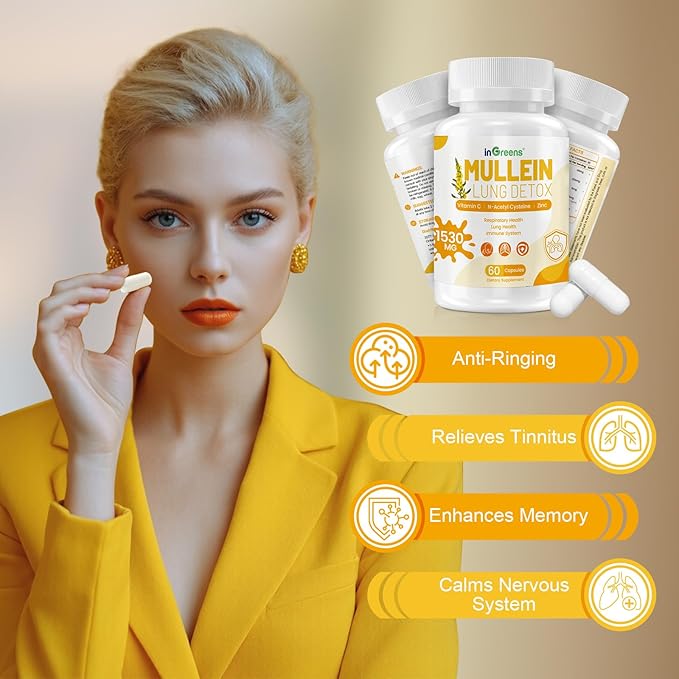 Mullein Leaf Extract 1530 Mg, 15-in-1 Herbal Supplements,Mullein Leaf Extract for Lungs,Bottled in USA - 60 Capsules