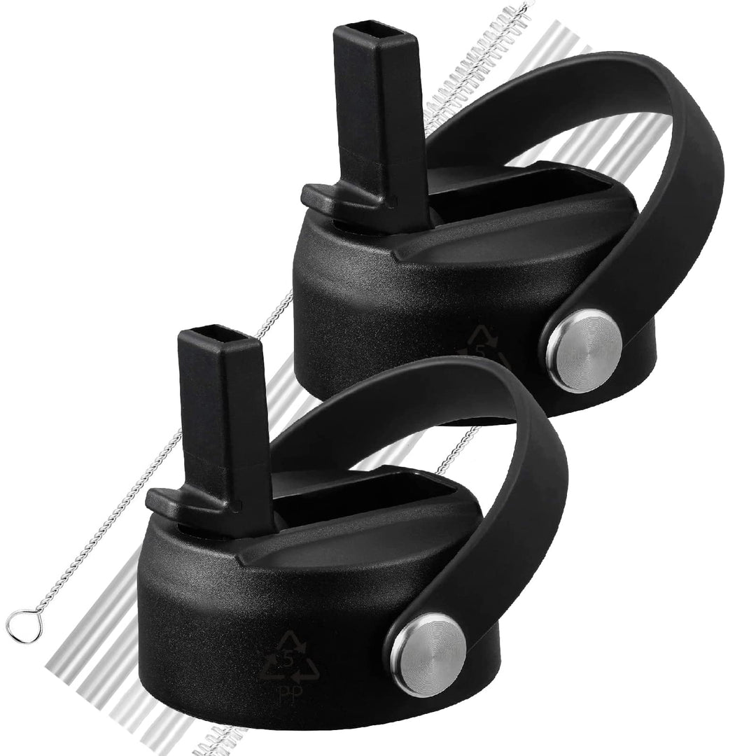 LLCJYYCY Straw Lid for Hydroflask Wide Mouth 2 Pack, Flex Straw Lid for HydroFlask Wide Mouth 20 32 40 oz, Flexible Handle Replacement Lid Straws Cap Top Accessories (Black)