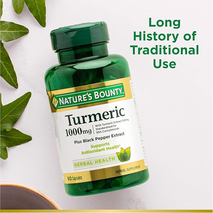 Nature's Bounty Turmeric with Black Pepper Extract, Supports Antioxidant Health, 1000mg, 60 Capsules