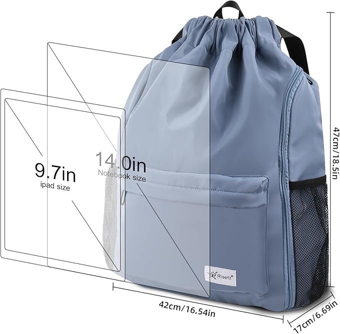 Drawstring Backpack with Mesh Pockets String Gym Bag Sackpack Sandproof Water Resistant Beach Backpack for Men Women