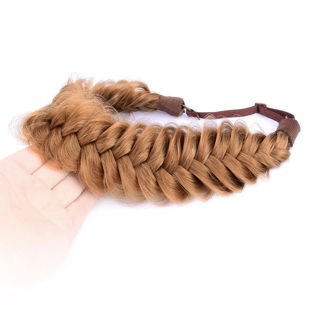 DIGUAN Messy Wide 2 Strands Synthetic Hair Braided Headband Hairpiece Women Girl Beauty accessory, 62g/2.1 oz (Strawberry Blonde)