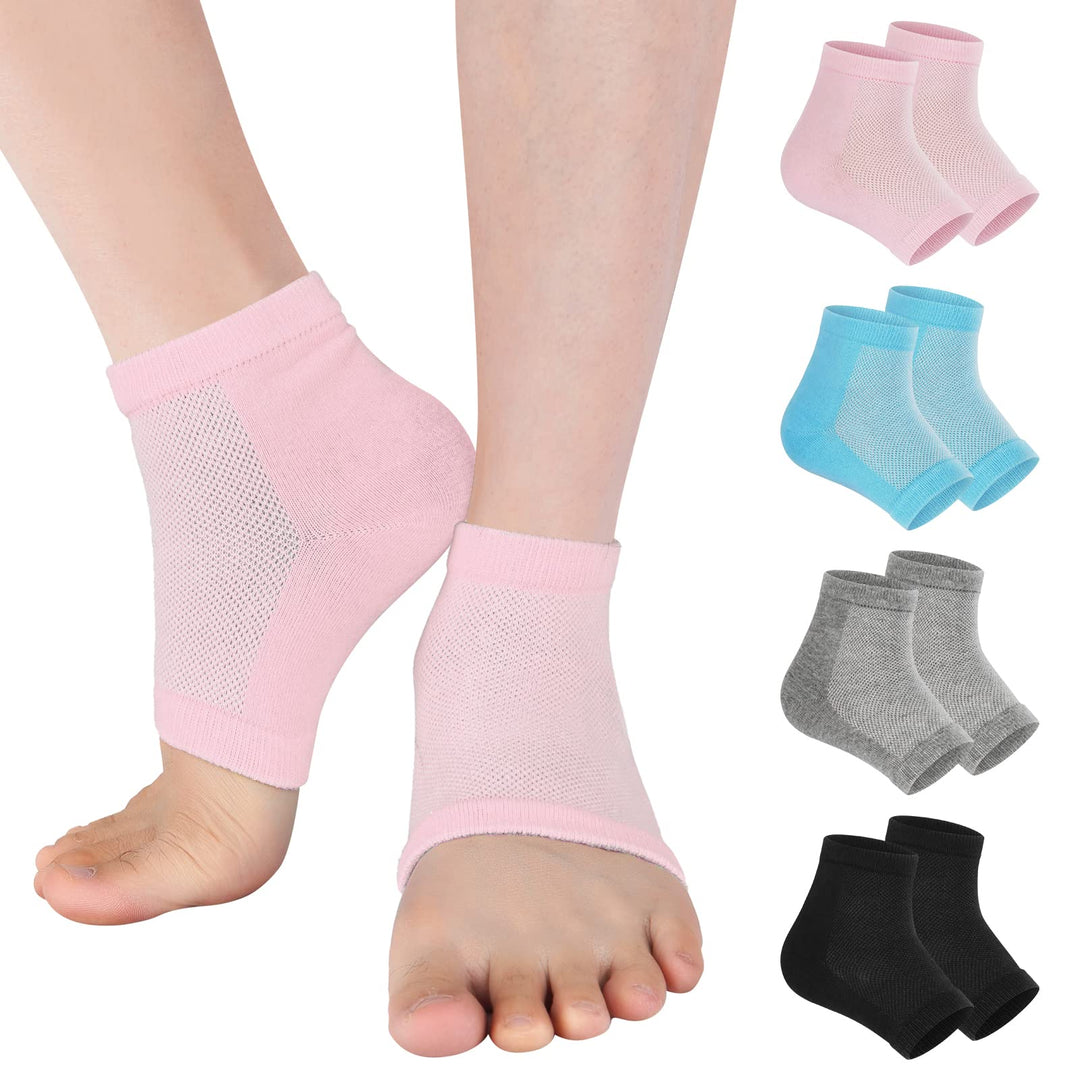 Vaincre Gel Moisturizing Heel Socks for Dry Cracked Feet Women, 4 Pairs Foot Care Spa Moisture Toeless Socks for Cracked Heel Repair Treatment Overnight (Regular)