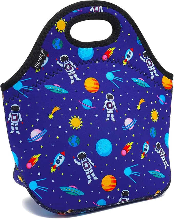 FlowFly Neoprene kids Lunch box Insulated Soft Bag Mini Cooler Thermal Meal Tote Kit for Boys, Girls,Men,Women,School,Work, Office, Astronaut