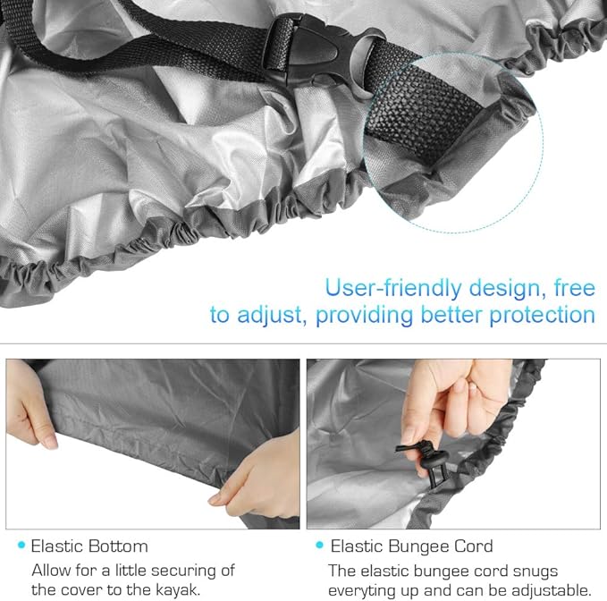 7.8-18ft Waterproof Kayak Canoe Cover-Storage Dust Cover UV Protection Sunblock Shield for Fishing Boat/Kayak/Canoe 7 Sizes [Choose Color] (Gray(Upgraded), Suitable for 15.3-16.5ft Kayak)