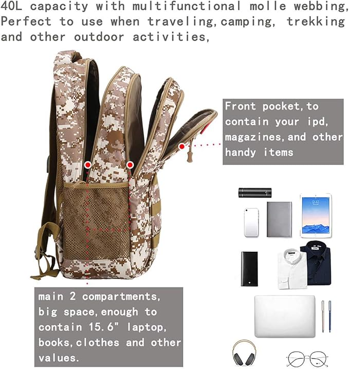 4land Camo Backpack for Boys,Army Boys Backpacks for Elementary Middle School Military,Camouflage Bookbag 40L