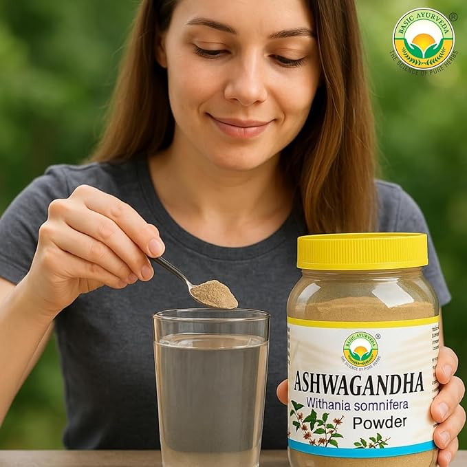 BASIC AYURVEDA Ashwagandha Powder | Pure Withania Somnifera Root | Natural Adaptogen for Daily Routine | Use in Juices, Shakes, Herbal Recipes | 7.05 Oz (200g)