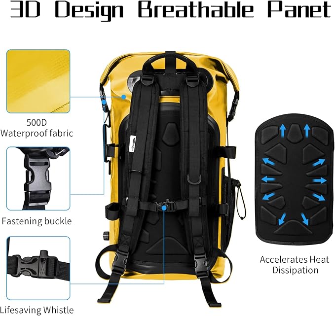 Heavy Duty Waterproof Dry Bag Backpack - 35L Roll-Top Floating Dry Bag Backpack for Kayaking, Rafting, Boating