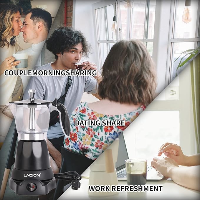 Cuban Coffee Maker, 6 or 3cup Electric Espresso Coffee Maker, Portable Cafeteras Electricas Modernas, Electric Moka Pot with Detachable Base & Overheat Protection, Coffee Gift for Home Travel