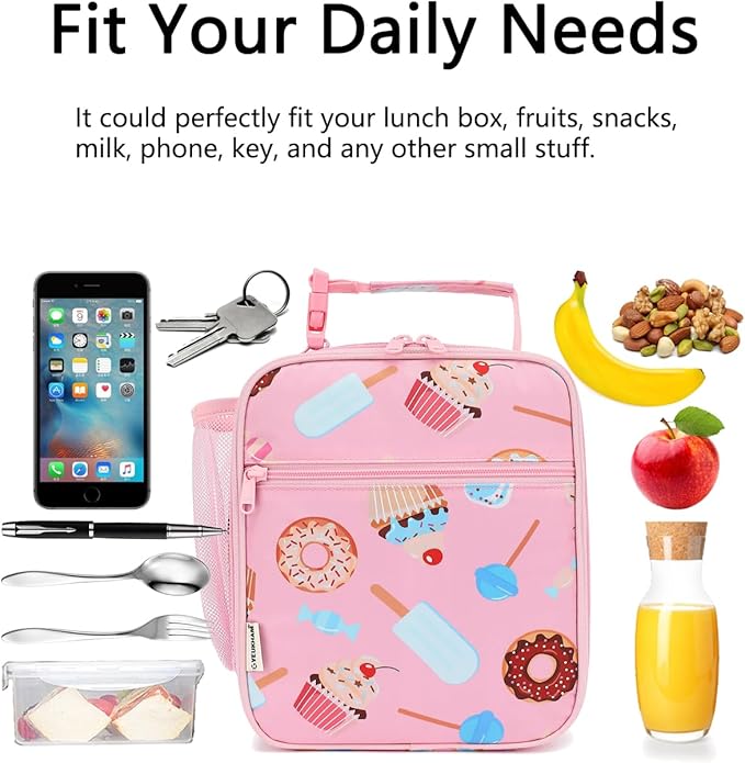 Lunch Box for Kids Boys Girls Men Women, Insulated Small Soft Cooler Lunch Bag Kit for School Work Picnic Travel - Reusable Portable lunchbox,Pink Cake