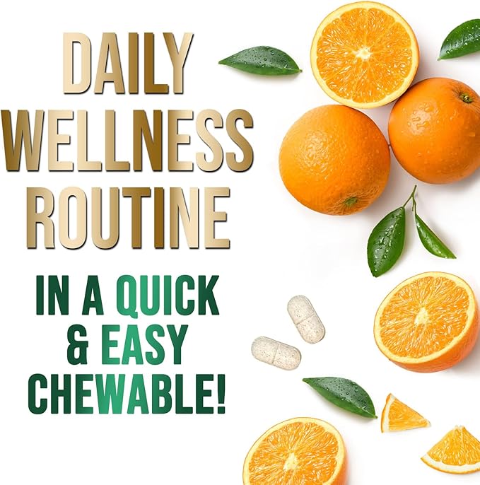 Chewable Vitamin C 1000mg - Extra Strength Antioxidants for Powerful Immune Support w/Vitamin C & Rose HIPS - Potent Dietary VIT C Chews Supplement, Natural, Vegan, Gluten-Free, Non-GMO - 60 Tablets