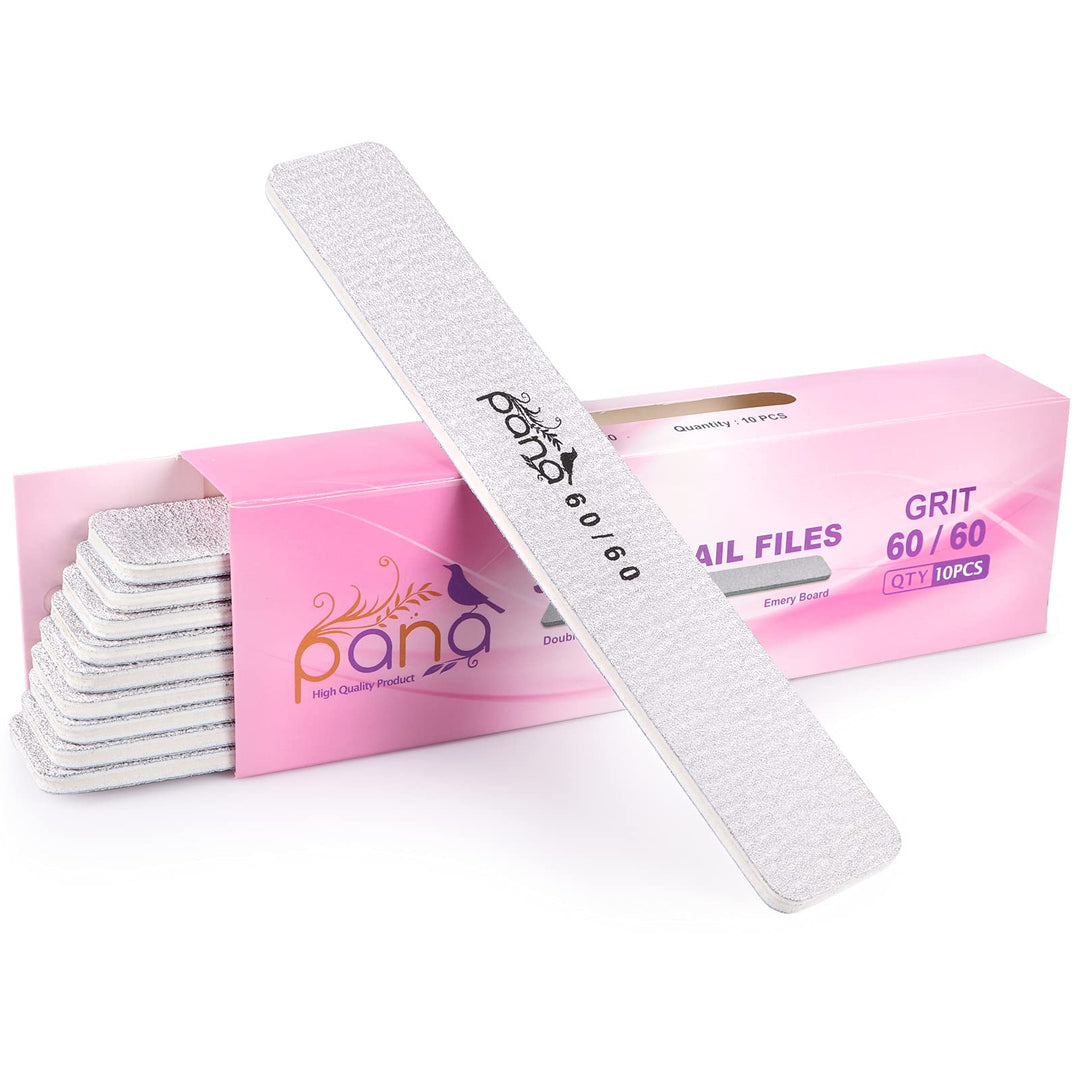 10Pcs Jumbo Size Pana Professional Double Sided Nail Files - Zebra, 60/60 Grit - Emery Board Nail Buffering File Manicure Pedicu
