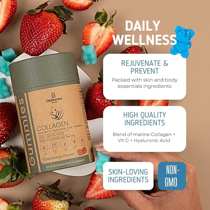 Marine Collagen Gummies 500mg + Hyaluronic Acid + Grapeseed + Vitamin C, B12, E (Vegetarian Collagen)