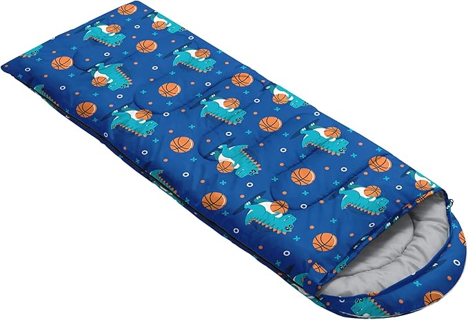 AILONEN Boys Sports Camping Sleeping Bags,Lightweight & Waterproof,3 Season Warm & Cool Weather,Black Player Basketball Sleeping Bags for Kids Adults,Travelling,Outdoors
