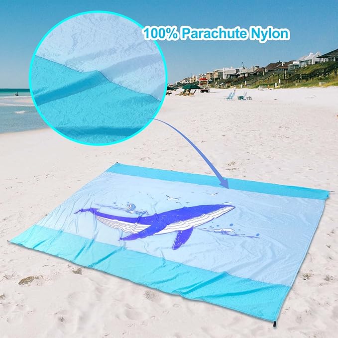 Large Beach Blanket Oversized Beach Mat Intimate Choice of Beach Accessories for Outdoor Travel Camping Hiking Good Gift (XL-BlueWhale)