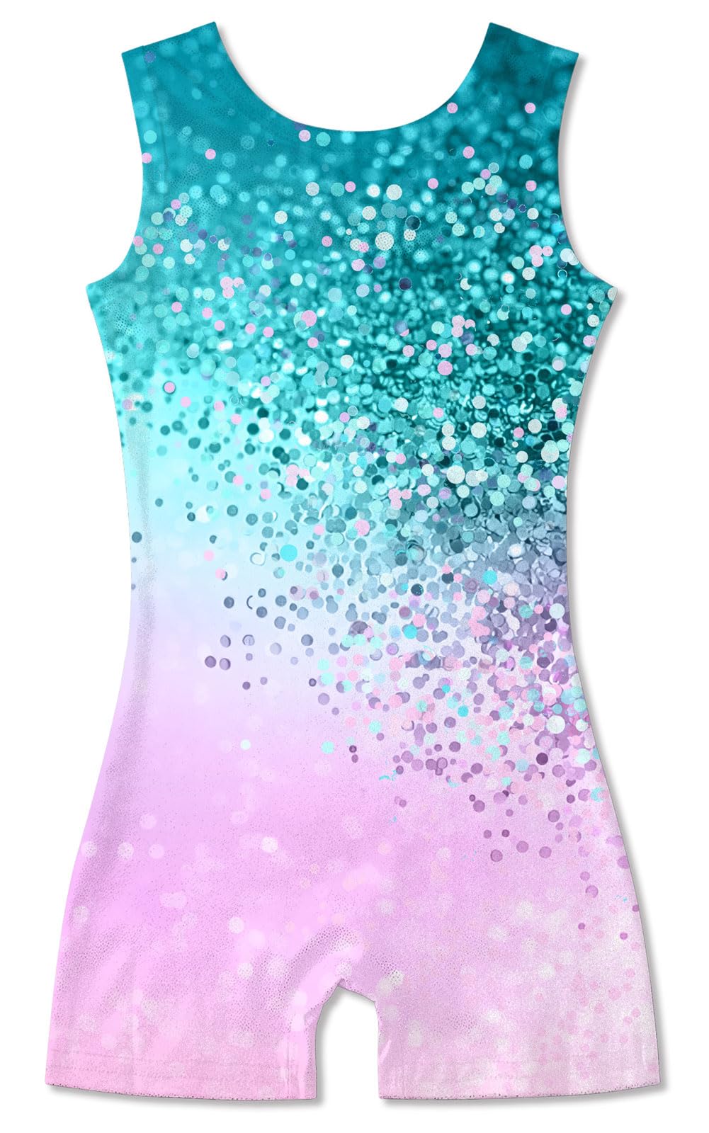 Funnycokid Gymnastics Leotards for Girls Dance Outfits Unitard Sparkly Clothes with Shorts, Diamond Mint Green Pink, 5-6 Years