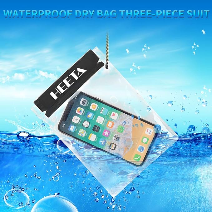 HEETA Waterproof Pouch, Screen Touch Sensitive Waterproof Bag Black & White Bundled with 5-Pack Clear Waterproof Dry Bag