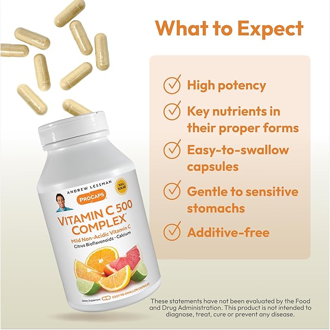ANDREW LESSMAN Vitamin C 500 Complex 720 Capsules - Non-Acidic Vitamin C Plus Citrus Bioflavonoids for Immune System and Anti-Oxidant Support, No Stomach Upset, Small Easy to Swallow Capsules