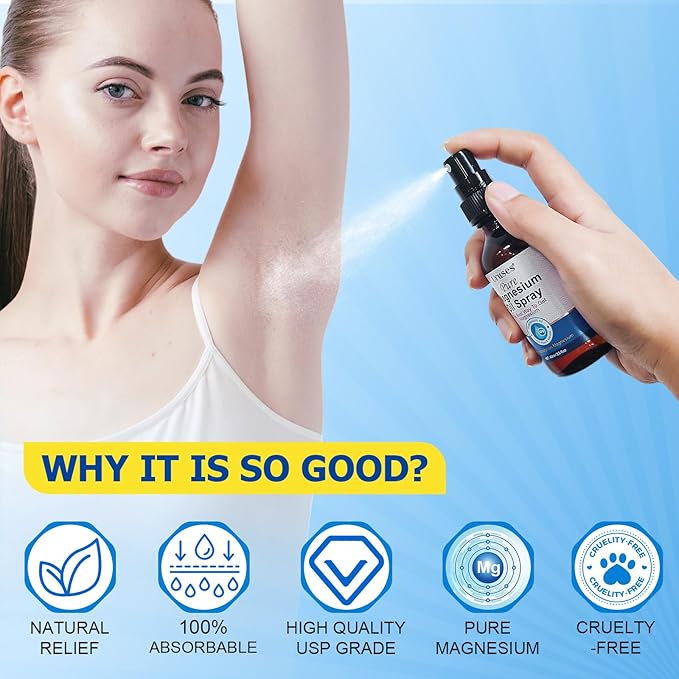 Pure Magnesium Oil Spray, Magnesium Oil for Feet, Topical Magnesium Spray Glass Bottle, Magnesium Spray for Feet, Magnesium Body Spray, Easy to Absorb & Use -2.0 oz