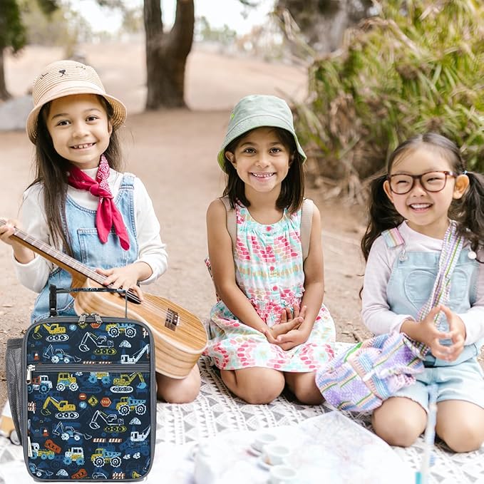 Lunch Box for Kids Boys Girls Men Women, Insulated Small Soft Cooler Lunch Bag Kit for School Work Picnic Travel - Reusable Portable lunchbox, Construction Truck