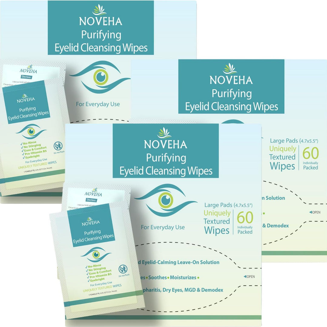 Noveha Eyelid & Lash Wipes | Lid And Lash Cleansing Wipes, Soothing For Sensitive Eyes, (60 Count Each (Pack Of 3))