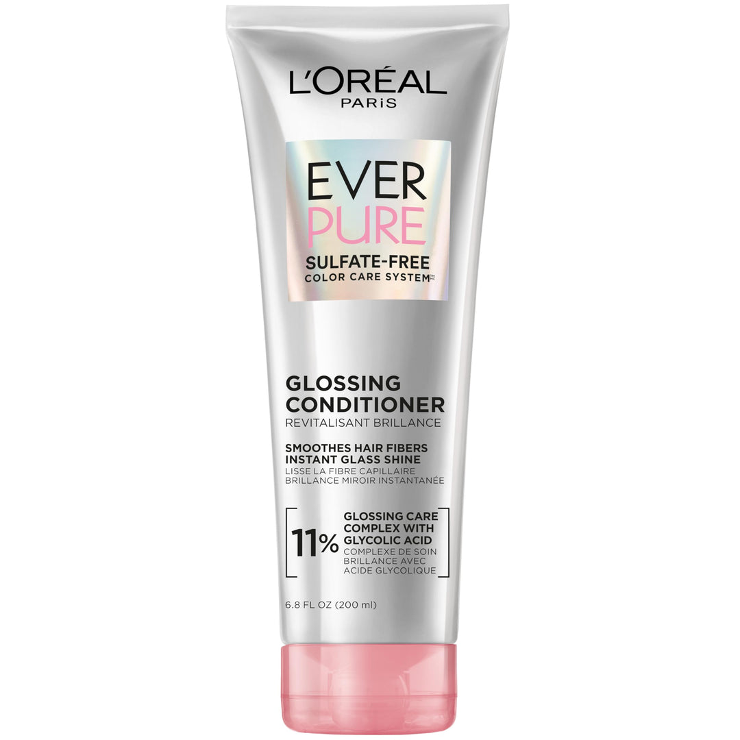 L'Oreal Paris Glossing Sulfate Free Conditioner with Glycolic Acid, Hair Care for Lasting Shine and Smoothness for Dull, Dry Hair, EverPure, 6.8 Fl Oz