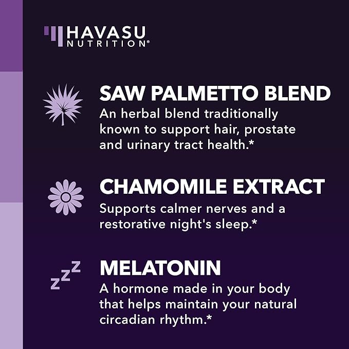 Saw Palmetto PM for Men with Melatonin 3mg - Night Time Prostate Health Supplement for Bladder and Sleep Support - Reduce Urinary Frequency - 100 Count - Vegan, Non-GMO Capsules - Over 3 Month Supply