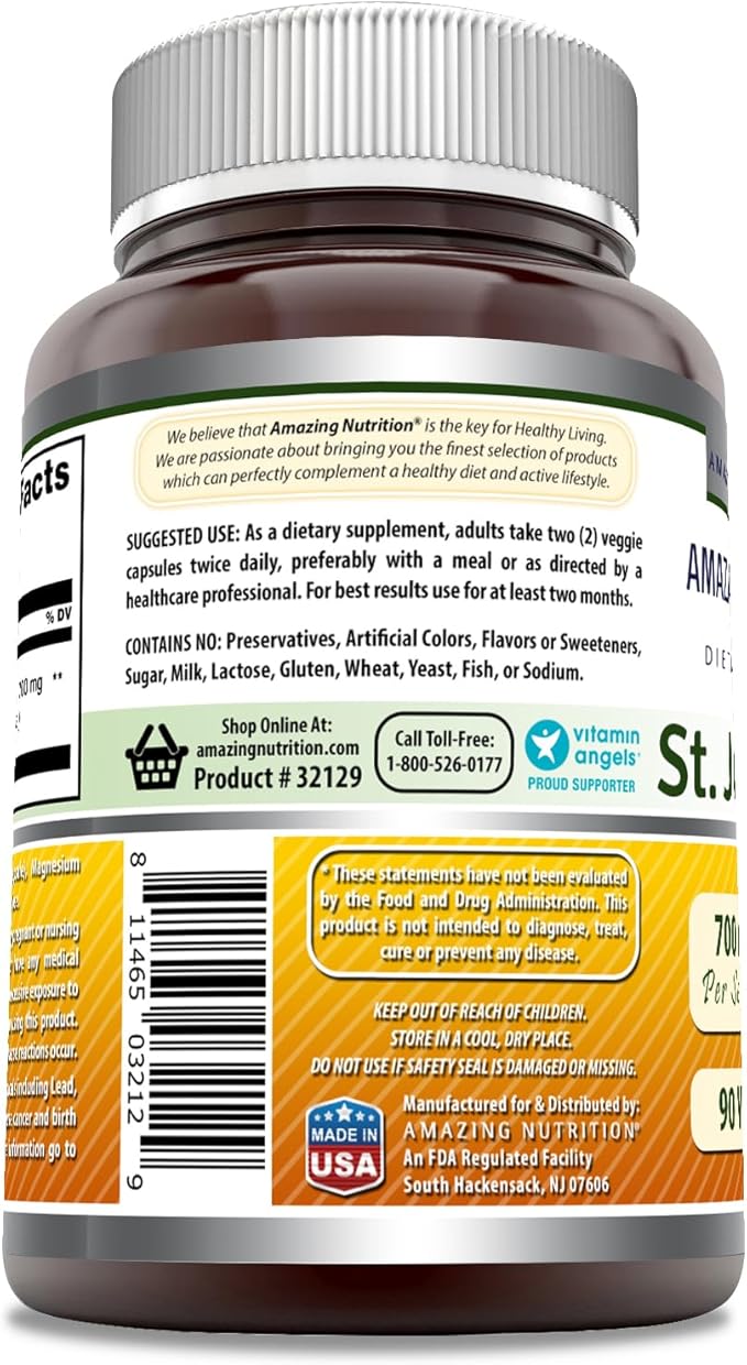 Amazing Formulas St. Johns Wort Supplement (Hypericum Perforatum Extract) | 700 Mg per Serving | 90 Veggie Capsules | Gluten Free | Non-GMO | Made in USA