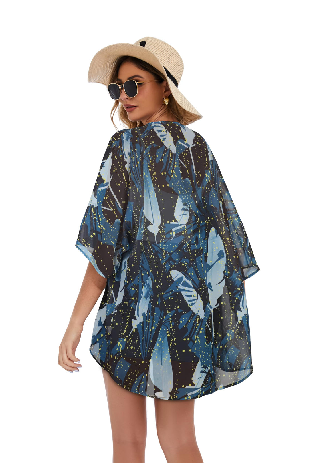 Womens Casual Coverup Summer Kimono Cardigan Hawaiian Shirts Loose Blouse Duster （Firefly Blue Print,S）