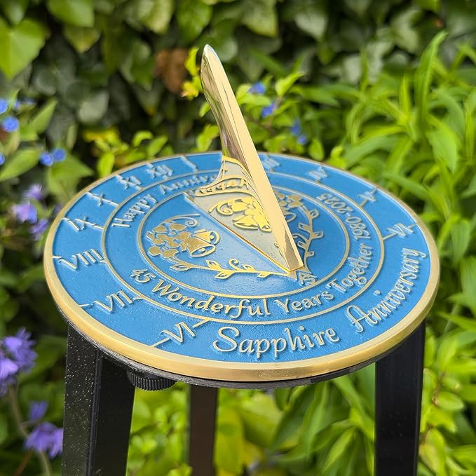 Anniversary Sundial Gift for 45th Sapphire Wedding Anniversary in 2025 - Recycled Metal Home Decor Or Garden Present Idea - Handmade in UK for Him, Her Parents Or Couples 45 Year Celebration