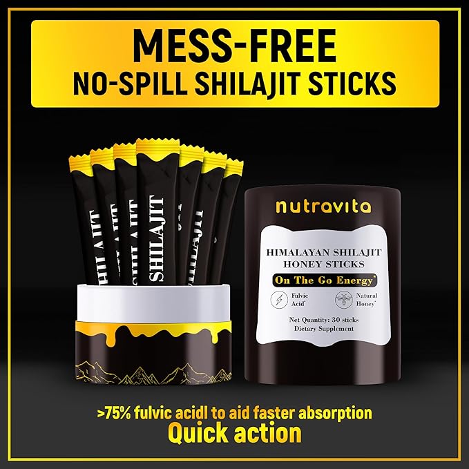 Shilajit Honey Sticks- 30 Sticks Himalayan Shilajit Honey Sticks Organic Honey & Saffron for Energy,Strength & Cognitive Support for Men & Women