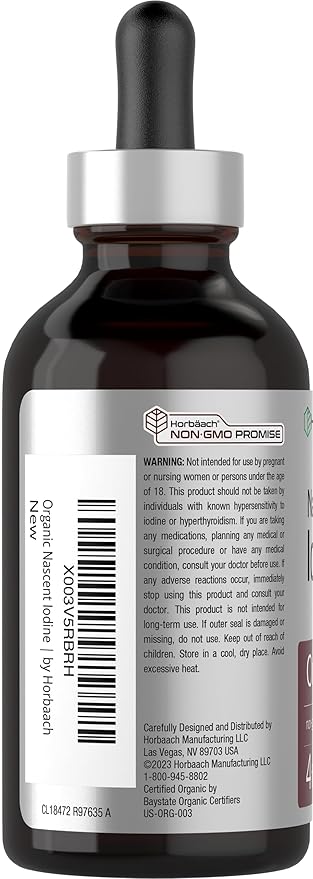 Horbäach Nascent Iodine | 325mcg | 4oz | Organic Liquid Supplement | Vegan, Non-GMO & Gluten Free Vitamin