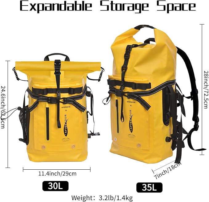 Heavy Duty Waterproof Dry Bag Backpack - 35L Roll-Top Floating Dry Bag Backpack for Kayaking, Rafting, Boating