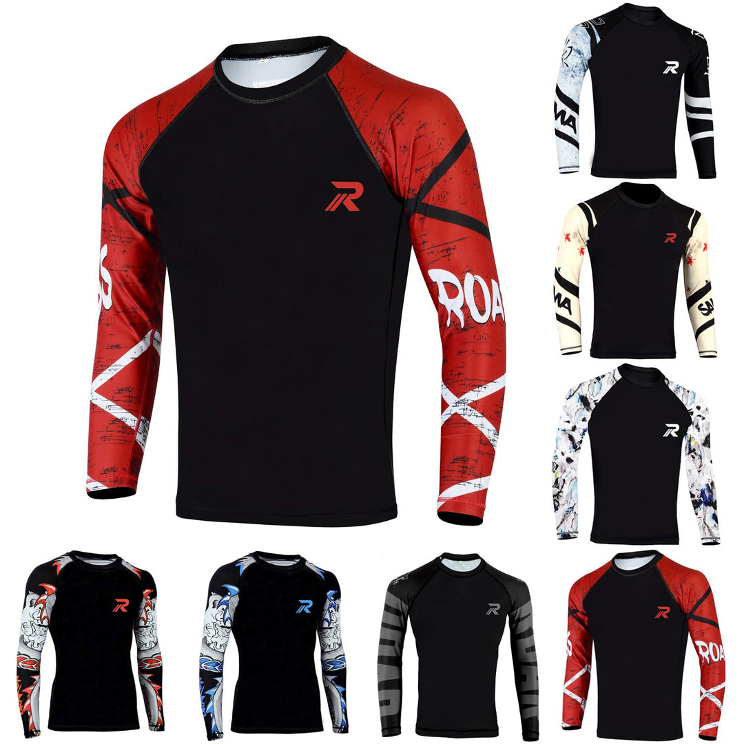 ROAR Rash Guard Short Sleeve MMA Grappling Jiu Jitsu Training Gear Fight Shirts (Loin-Sleeve, Large)