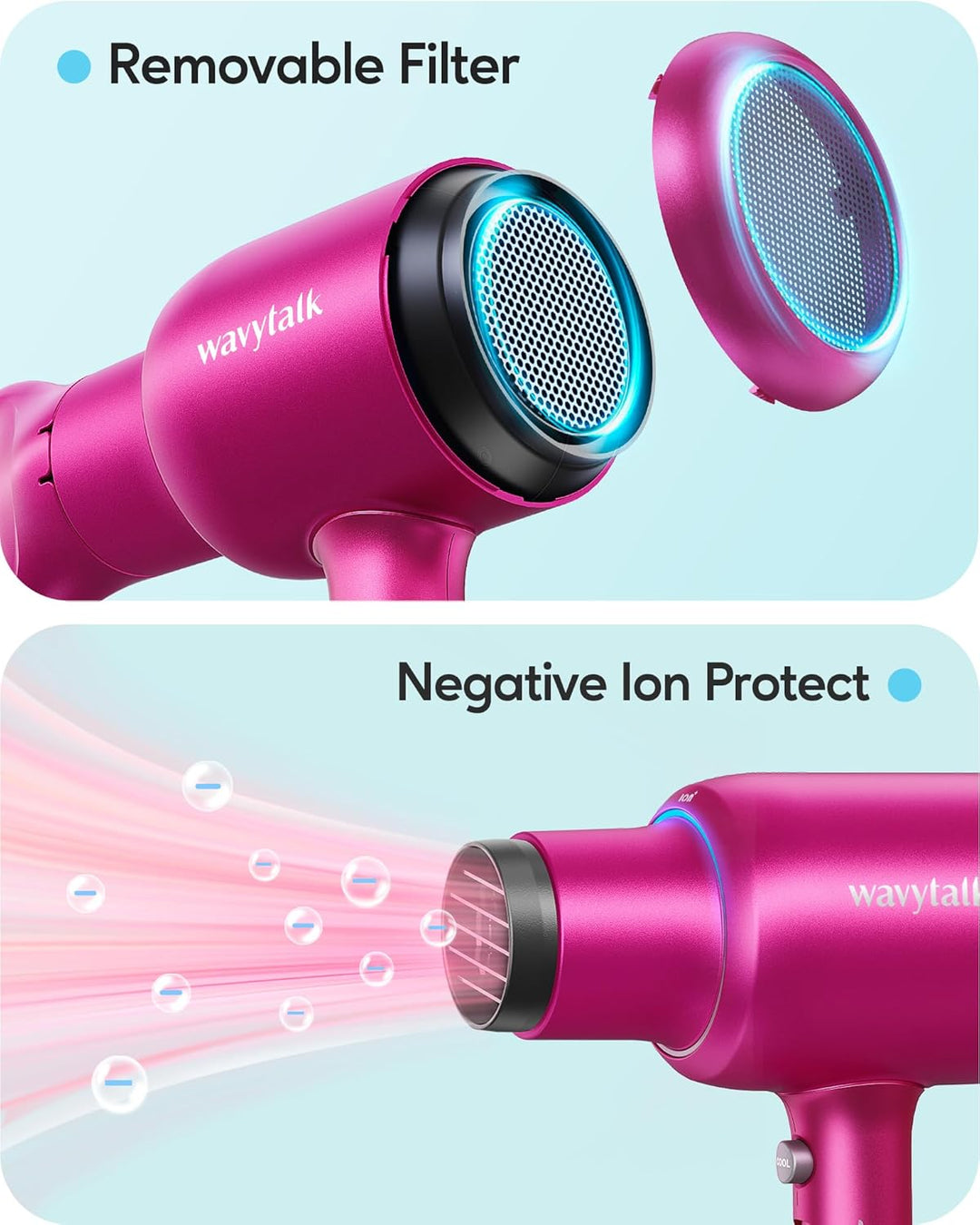 Wavytalk 1875W Ionic Hair Dryer | Diffuser & Comb for Curly Hair | Green