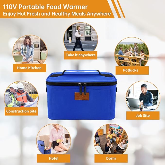 Aotto Portable Electric Lunch Box Food Heater - 110V Portable Oven and Food Warmer, Heated Lunch Box for Adults, Cook, Reheat, and Keep Meals Warm for Travel, Office, and Home - Blue