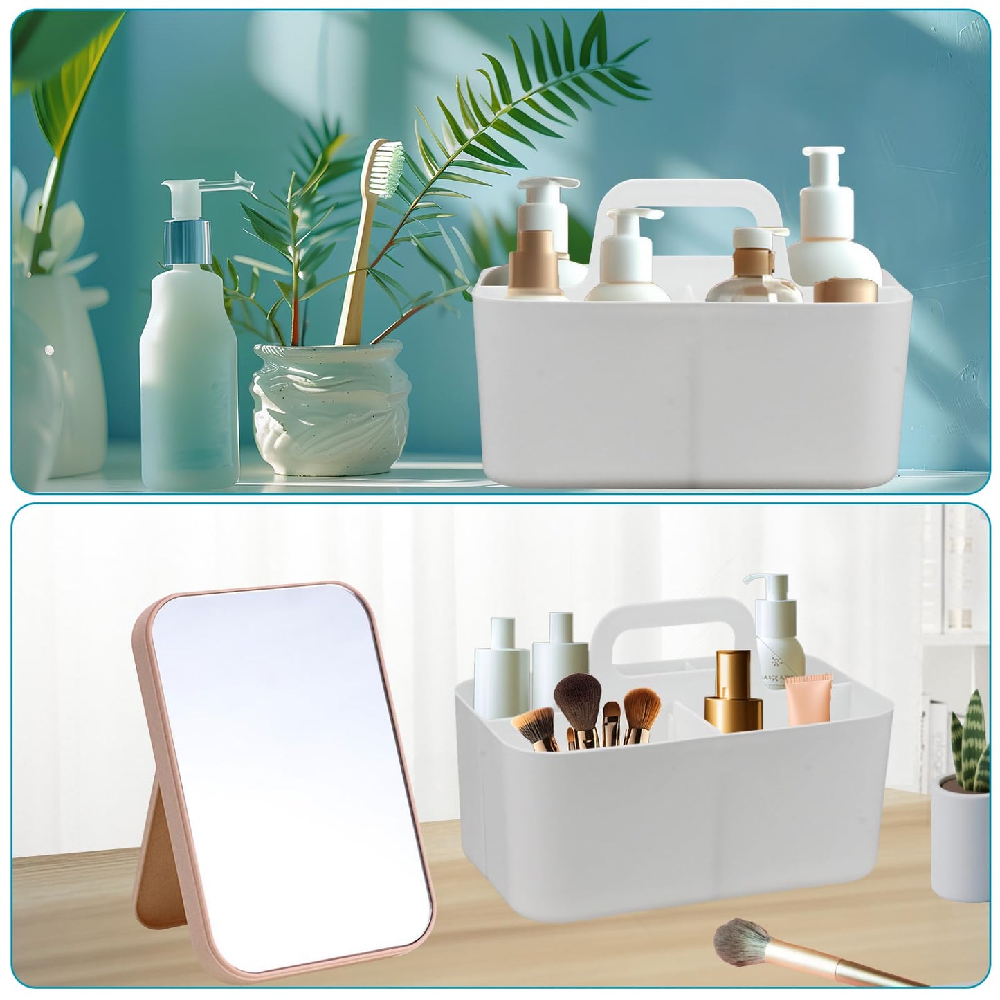 2 PCS Plastic Storage Baskets with Handle, White Organiser Boxes Stackable Portable Container for Bathroom Office Craft Cupboards(25x15.5x17 cm)