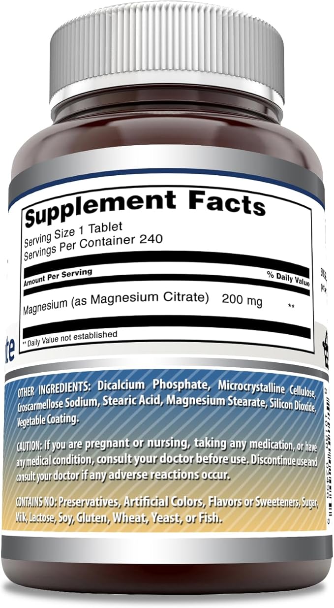Amazing Formulas Magnesium Citrate | 200 Mg Tablets | Mineral Supplement | Non-GMO | Gluten Free | Made in USA (1 Pack, 240 Count)