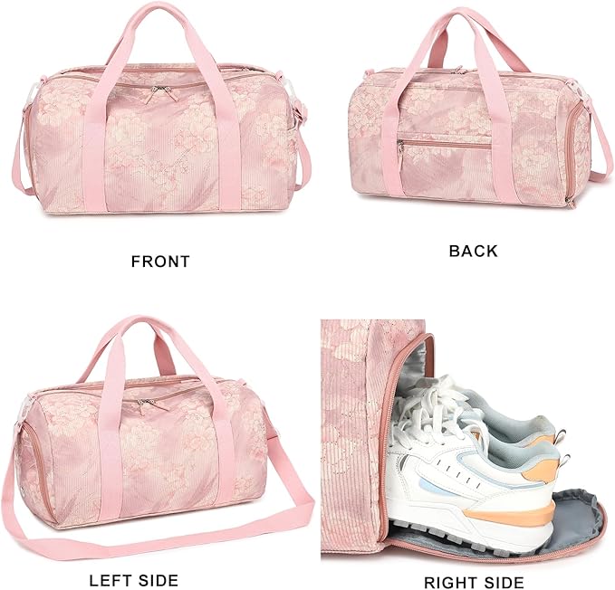 Duffle Bag for Gym Sports Women Girls Workout Travel Bag Weekender with Shoe Compartment and Wet Pocket