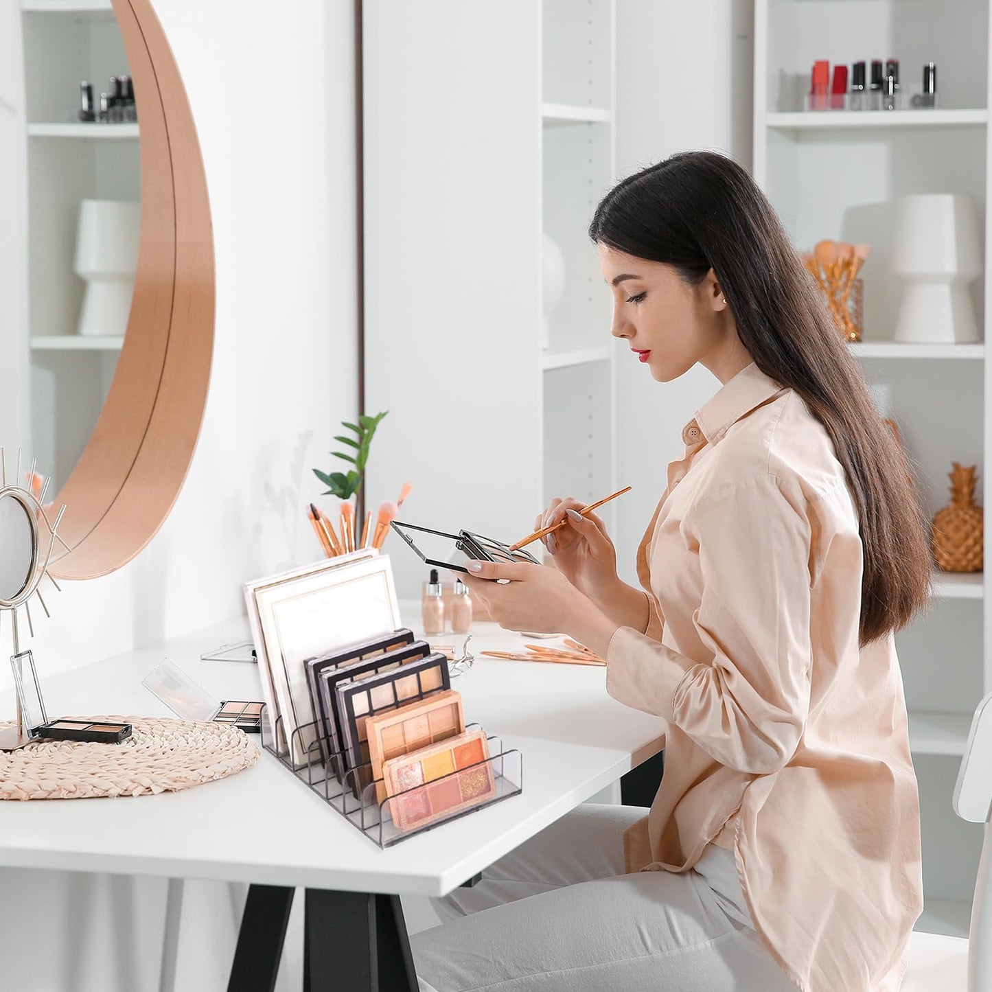 2PCS Plastic Storage Box for Makeup Palette Organiser, Clear Eyeshadow Palette Organizer for Dresser Vanity