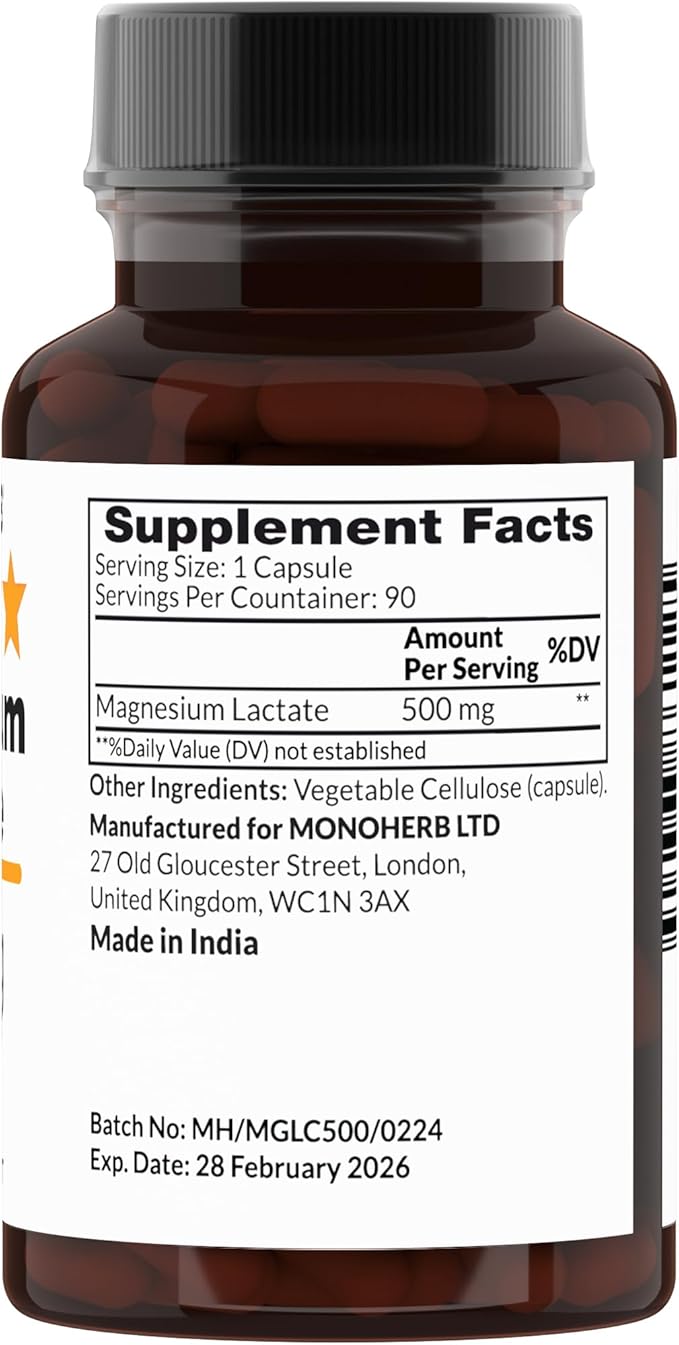 Magnesium Lactate 500 mg - 90 Vegetarian Capsule